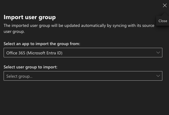 Screenshot showing modal to import Entra groups into Microsoft Defender for Cloud Apps